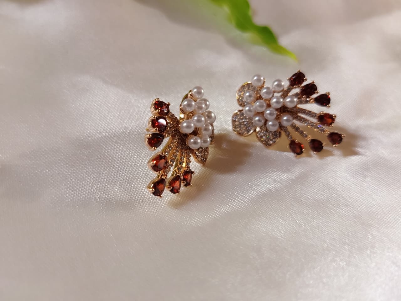 crystal and pearl blooming flower earring