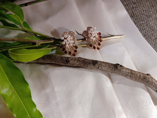 crystal and pearl blooming flower earring
