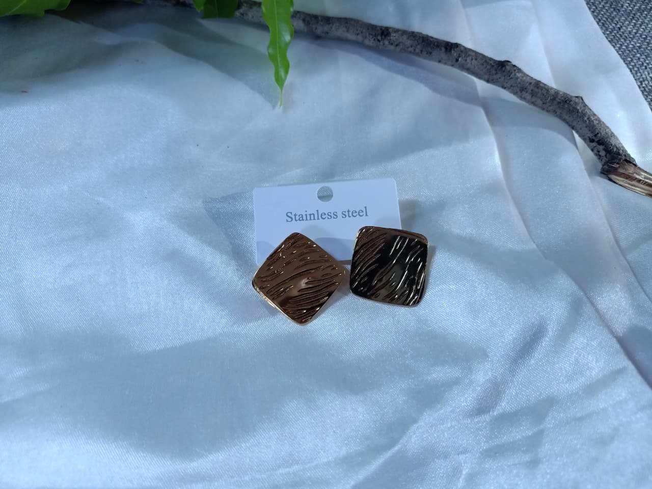Textured Geometric Stainless Steel Stud Earrings