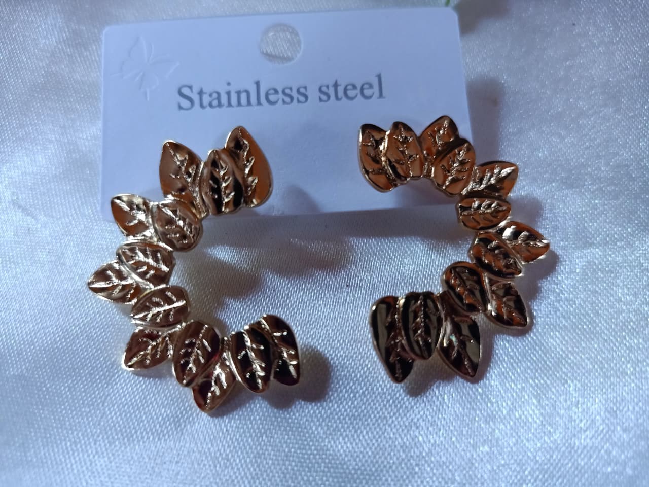 Gold-Tone Leaf Hoop Earrings