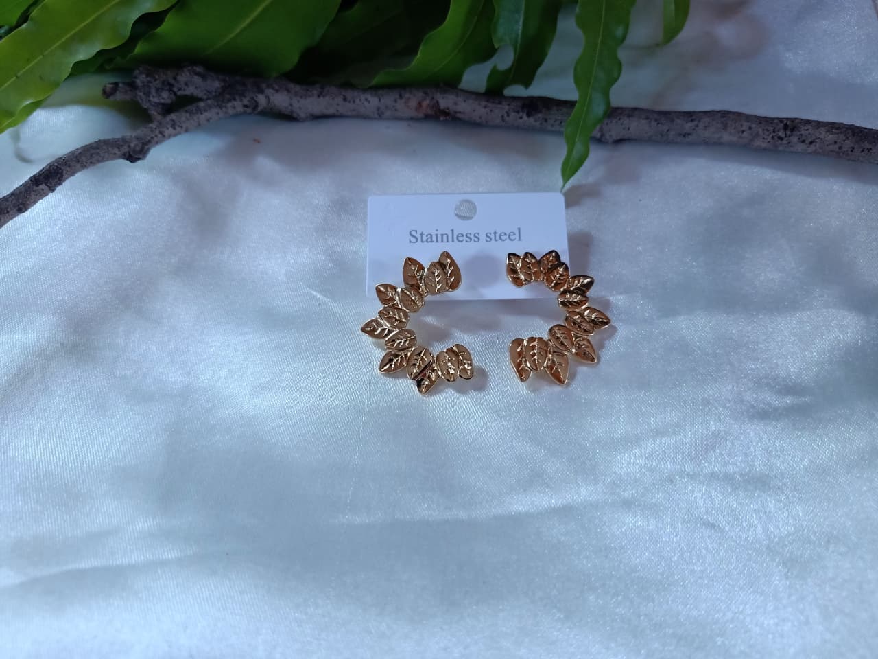 Gold-Tone Leaf Hoop Earrings