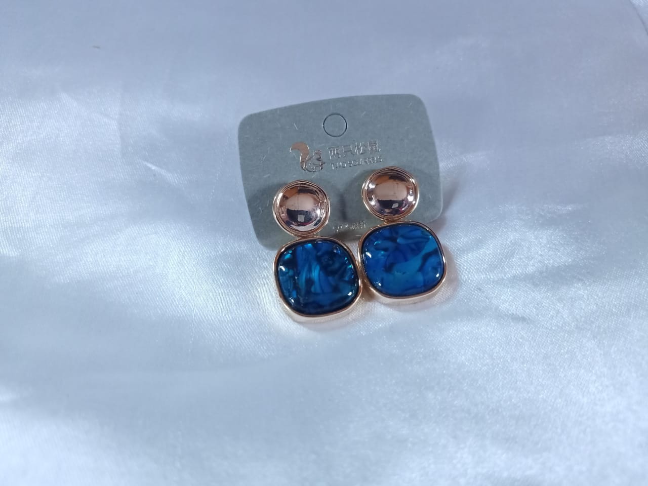 Elegant Rose Gold & Blue Resin Stud Earrings