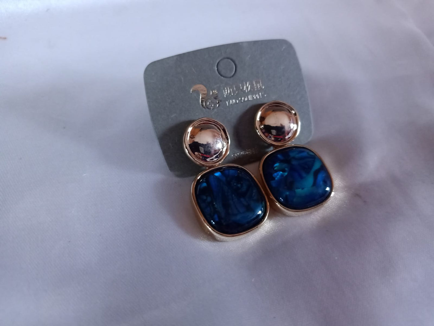 Elegant Rose Gold & Blue Resin Stud Earrings