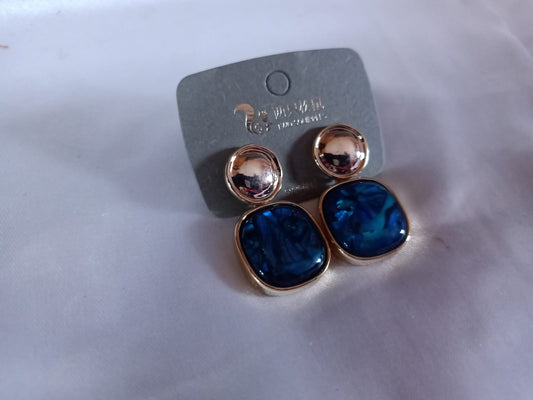 Elegant Rose Gold & Blue Resin Stud Earrings