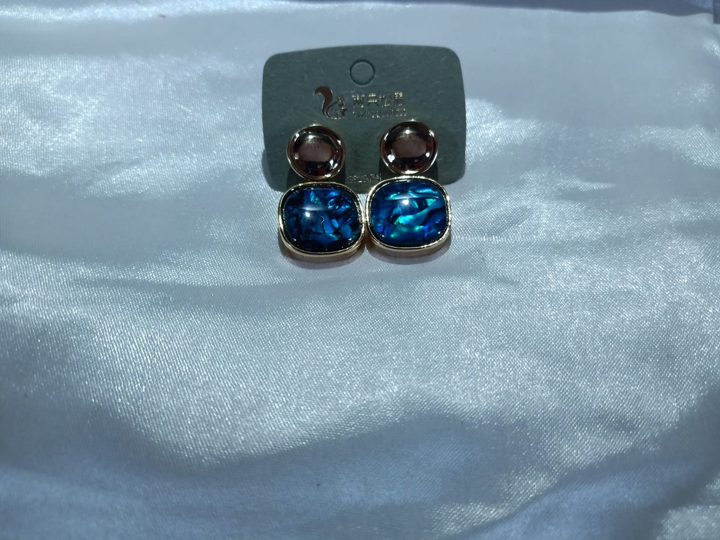 Elegant Rose Gold & Blue Resin Stud Earrings